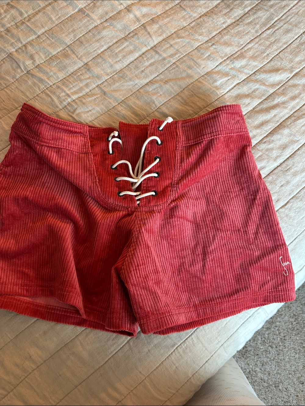 Seea Lulu Red Lace-Up Corduroy Women's Shorts